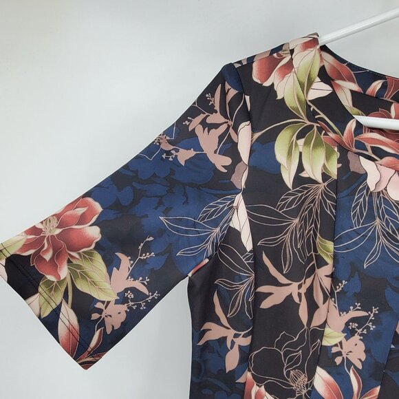 Roz & Ali Navy Blue and Floral Print Cutout Front Pleated Skirt Dress Size 10 - Picture 6 of 8